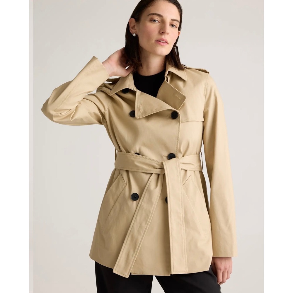Quince Organic Cotton Stretch Trench Coat Khaki Mid Length - Size M